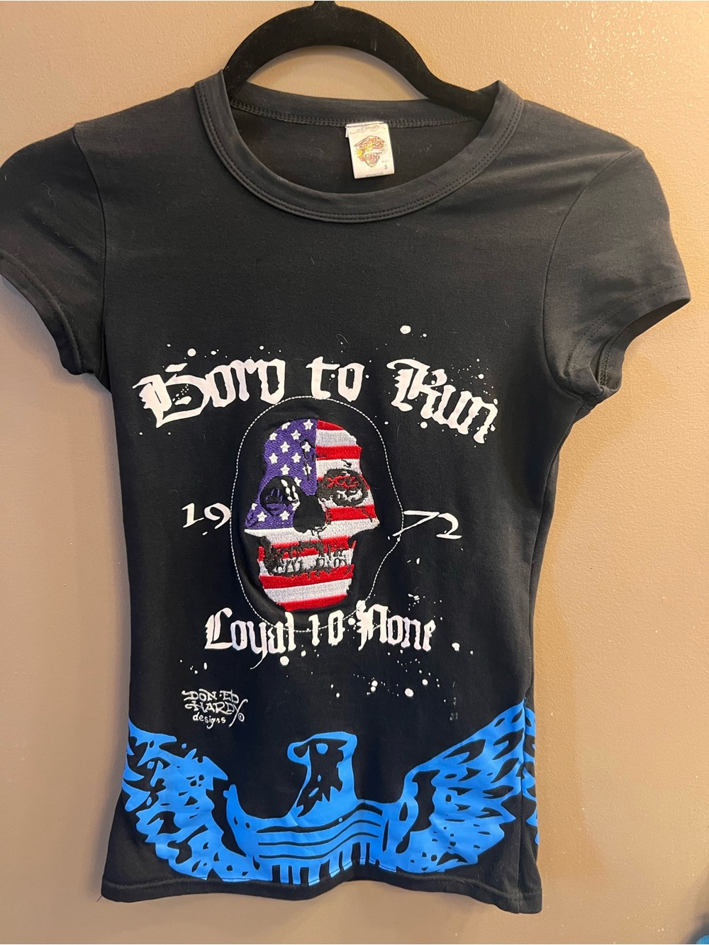 Ed Hardy Born to Run Loyal to none Embroidered Skull Y2K Tee -S